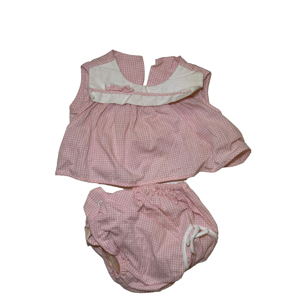 Pink Gingham Baby Dress Bloomers‎ Set White Collar Vintage Cottagecore